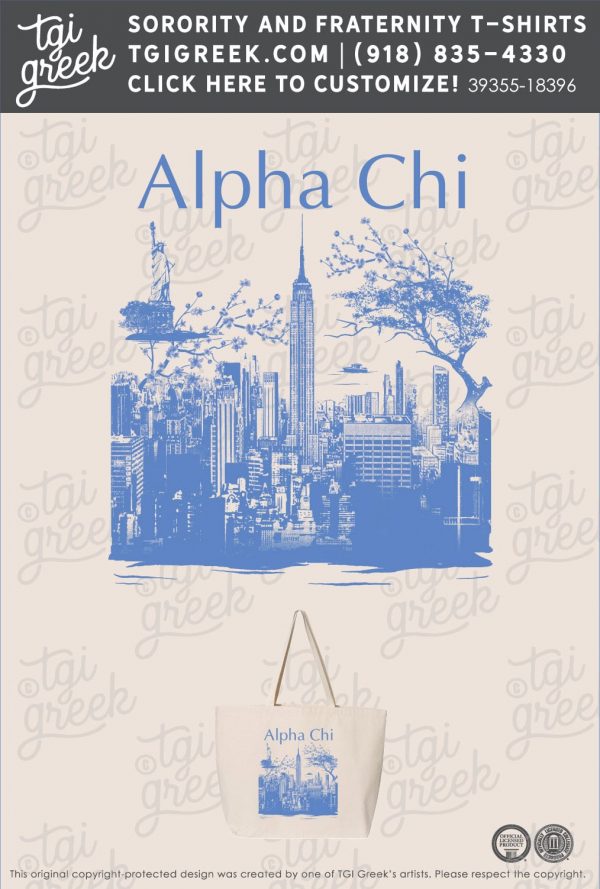 Customizable Alpha Chi Tote Bag Design with Skyline