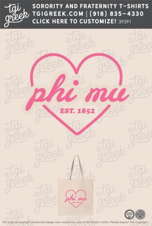 Customizable Phi Mu Tote Bag Design with Heart