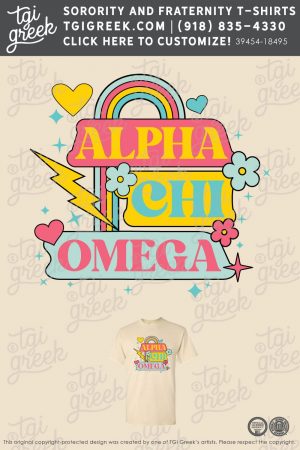 Customizable Alpha Chi Omega T-Shirt Design with Rainbow