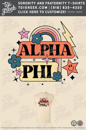 Customizable Alpha Phi T-Shirt Design with Rainbow